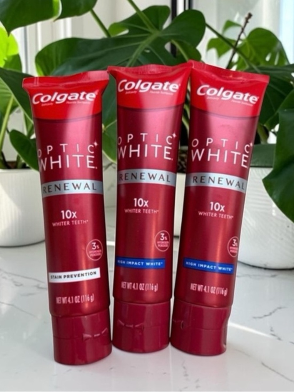 🫶🏻 3 Tubes Colgate Optic White Renewal Toothpaste - Red